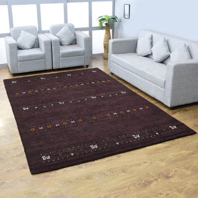 Tapis écologiques en laine nouée à la main Brystin - couleur brune | Design contemporain contemporain, tapis antidérapants épais faits à la main pour salon, chambre à coucher