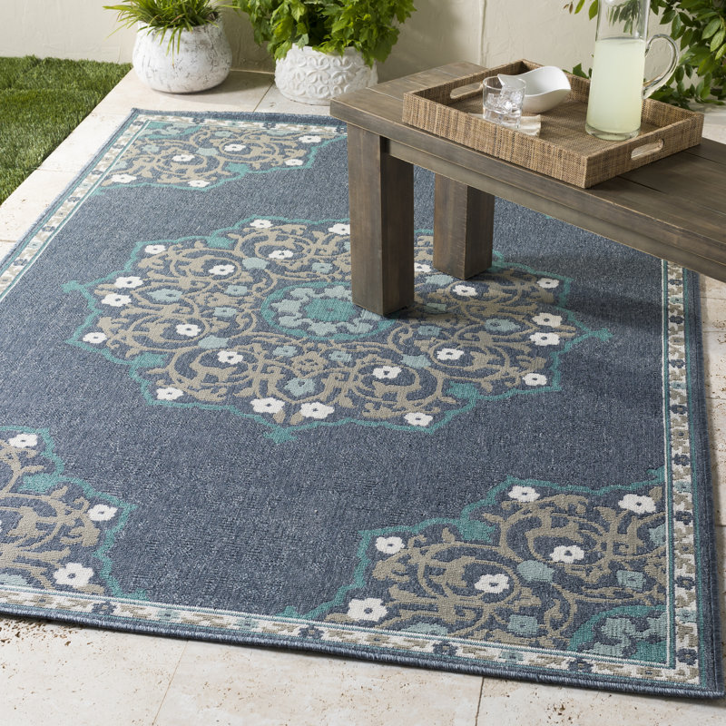 Tapis bleu/ivoire oriental Cora, Rectangle 3 pi 6 po x 5 pi 6 po