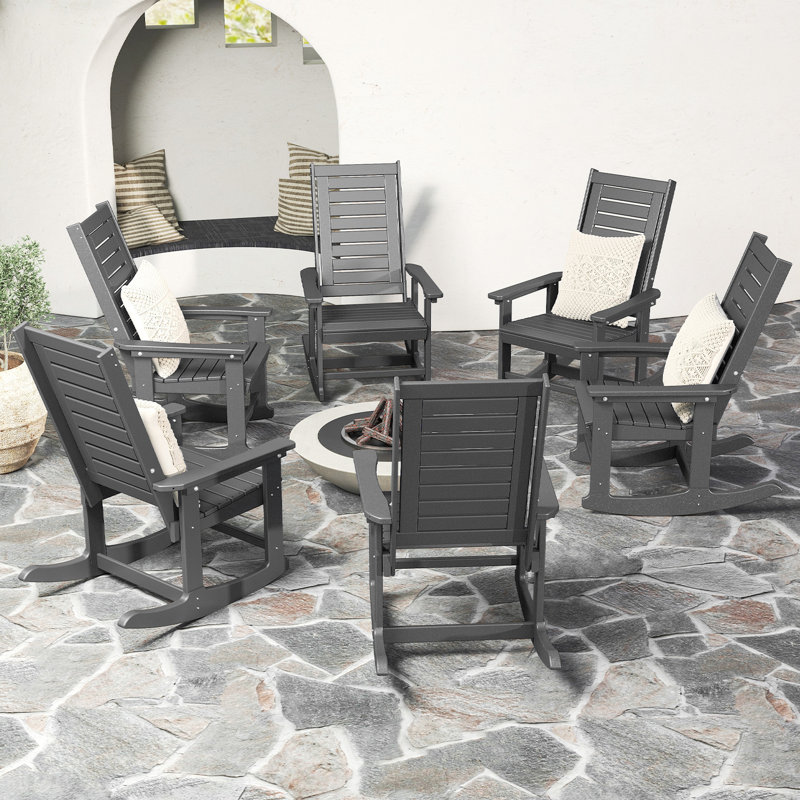Hdpe Outdoor Rocking Adirondack Chair (Set Of 6), Gray