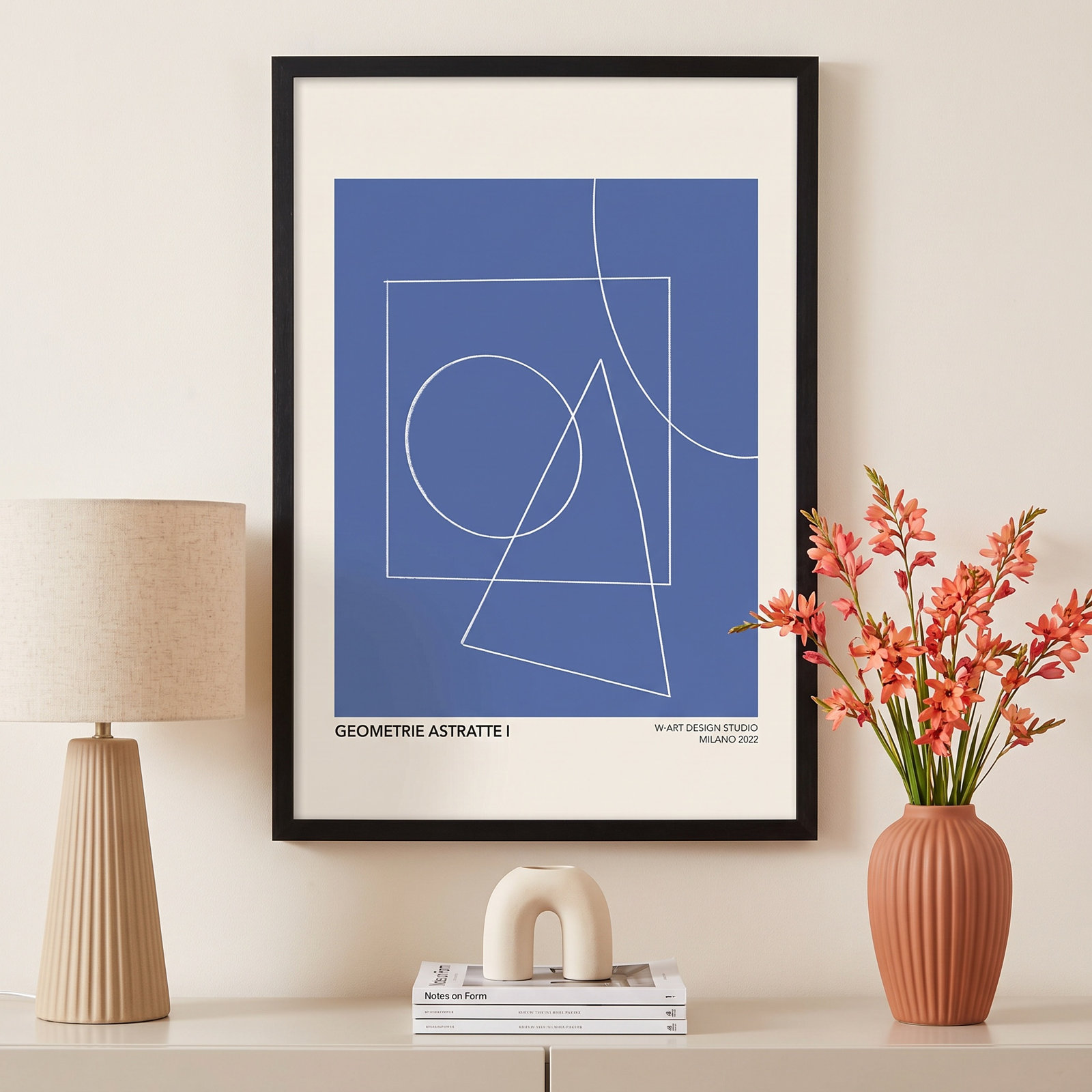 Caila "Geometric Abstraction in Blue" Print, Black, 20" H x 14" W x 1.25"D