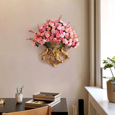 European Style Luxury Decorative Wall Flowers Carved Gold Artificial Flowers In Vase
