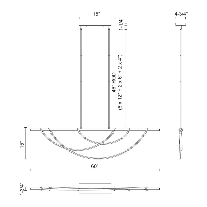 Aryas 3 - Light LED Pendant, 62.25" H x 60" W x 1.75" D
