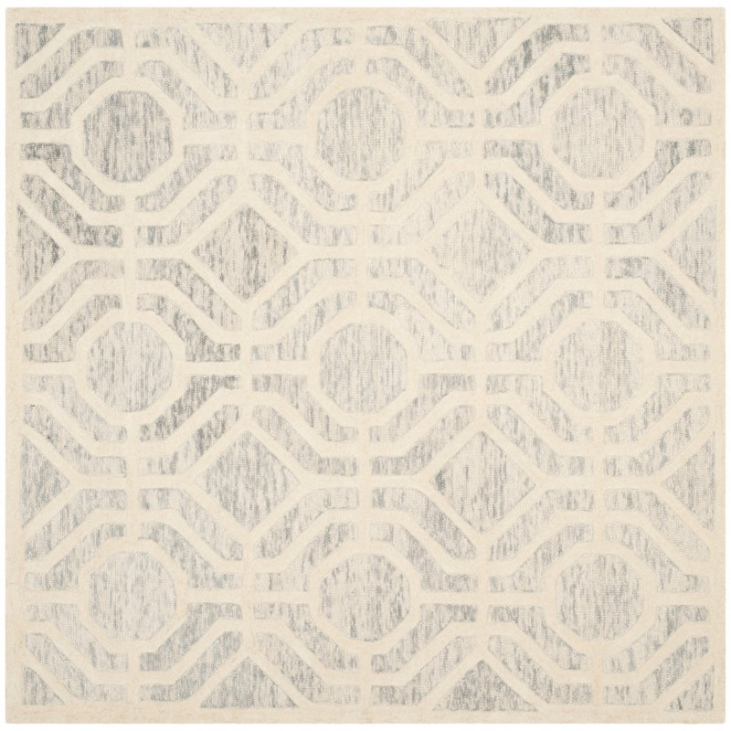 Deedgra Hand Tufted Wool Geometric Rug, Square 6'