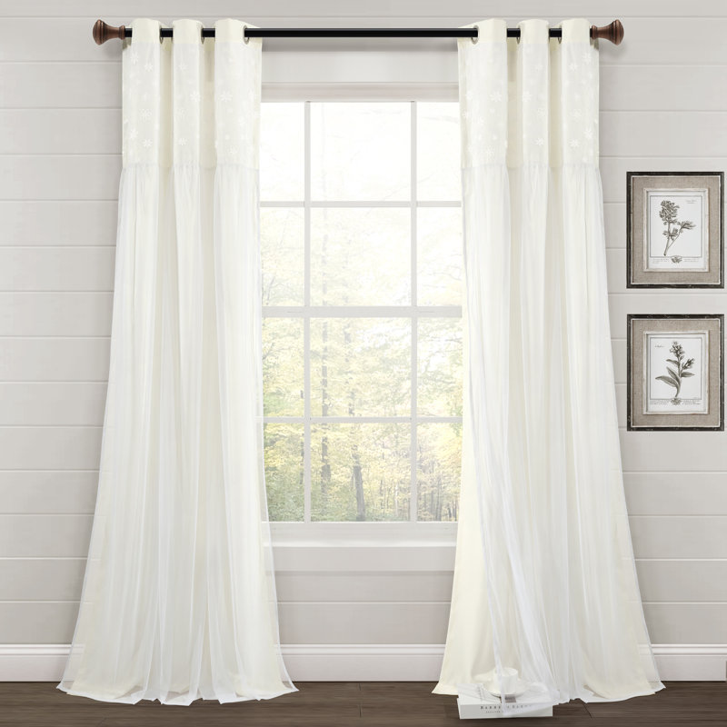 Dylin Flower Embroidery Window Curtain Panel, Ivory