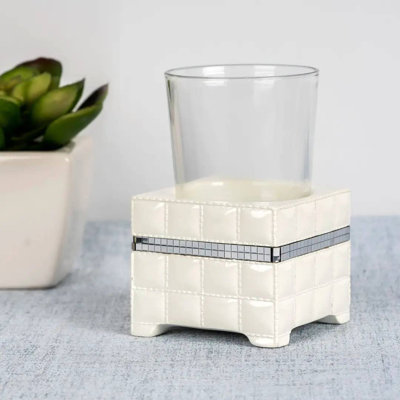 Gobelet pour salle de bain Oneita | Porte-gobelet décoratif, verre à boire, brosse à dents et brosse à maquillage pour comptoir, lavabo et bureau | Blanc