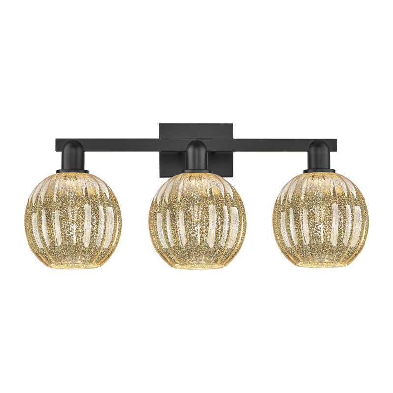 Eldon - 3 Light 26" Globe Shade Bath Vanity Light, Noir mat, Mercure