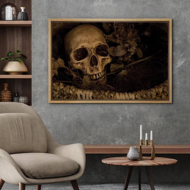 «Skeleton Gothic Moody Dark», œuvre d'art moderne, décor, H 24 po x l 36 po, Cadre naturel flottant