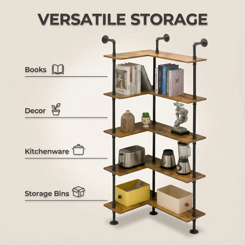 Tablette murale industrielle en bois rustique avec échelle en bois rustique