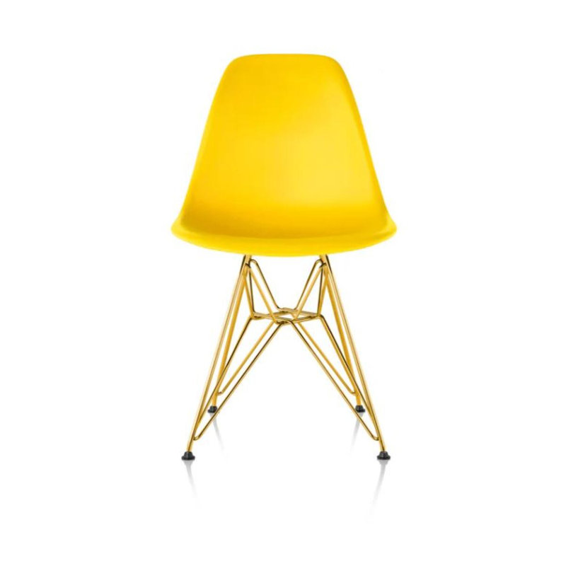 Chaise Krishauna Leffie avec pieds dorés, Jaune