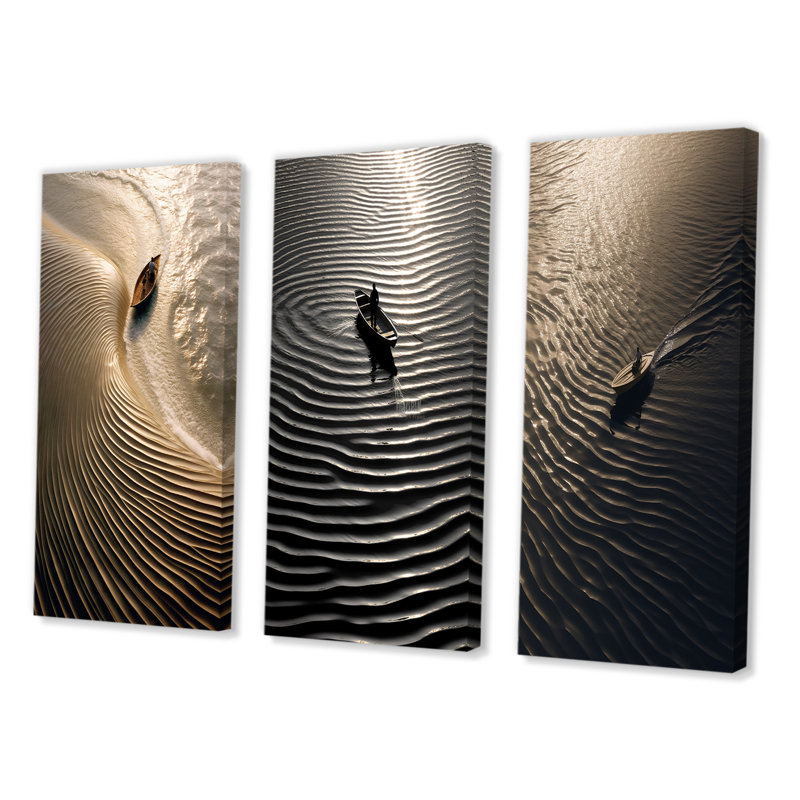«Nautical Serenity en noir et blanc», 3 pièces sur toile, Toile tendue, H 32 po x l 48 po