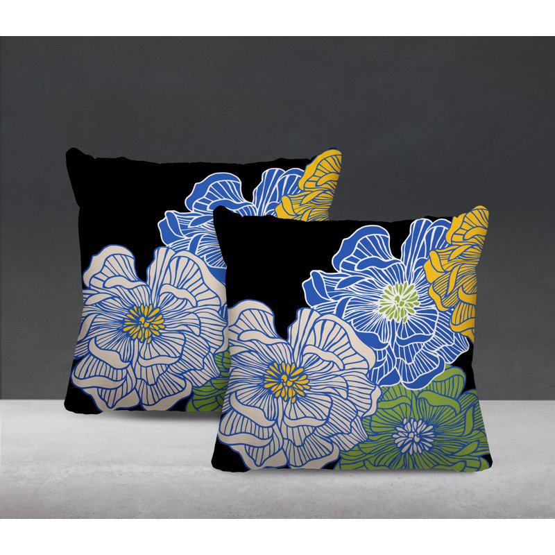 Housse et insert de coussin décoratif intérieur / extérieur en mélange de polyester, L 19 po x H 19 po, Bleu