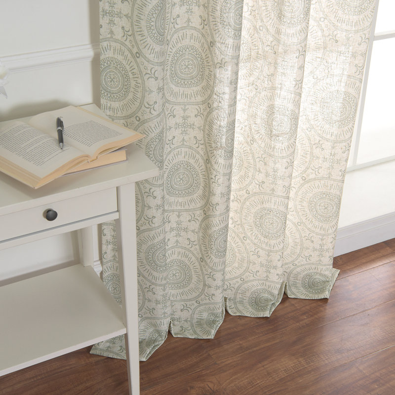 Hebron Geometric Semi-Sheer Grommet Single Curtain Panel, Sage