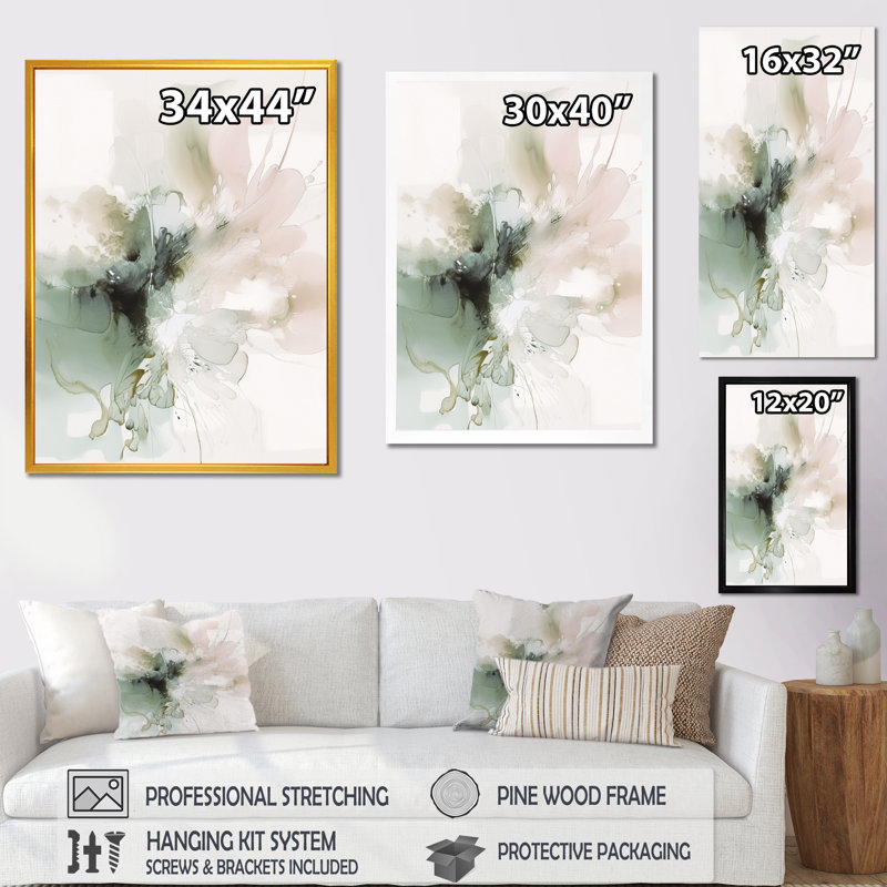 «Green and Cream Essence Of Modernity I» - Décoration murale abstraite en marbre, H 44 po x l 34 po, Noir
