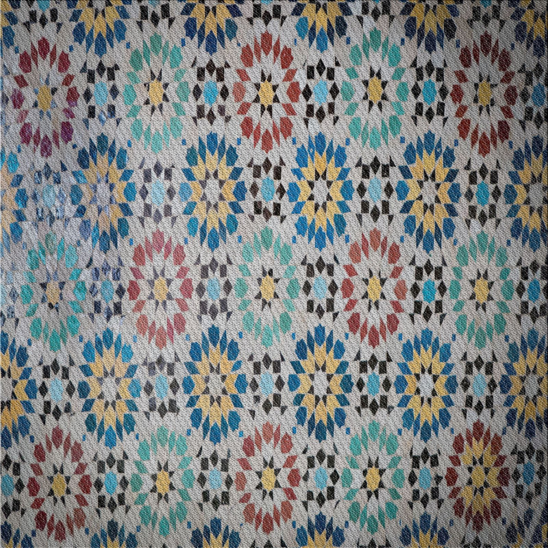 Tapis vert/brun/rouge tissé à la machine, Carré 7 pi