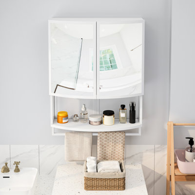 Élégante garde-robe en verre à double porte de 24,12 po avec miroir incassable, porte-serviettes et rangement polyvalent - blanc pour chambre à coucher dans une cave à vin