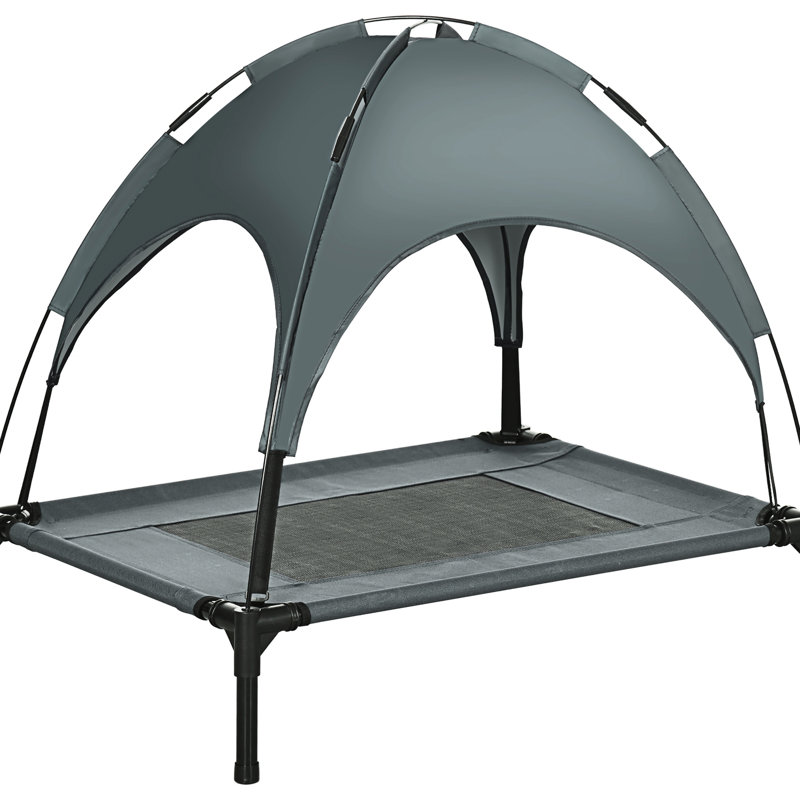 30" Grey Dog Cot Bed With Canopy - Elevated, Portable, Breathable For Medium Pets 30 Inch Protected Top Elevated &