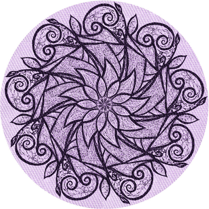Tapis floral en laine mauve, Rond 3 pi