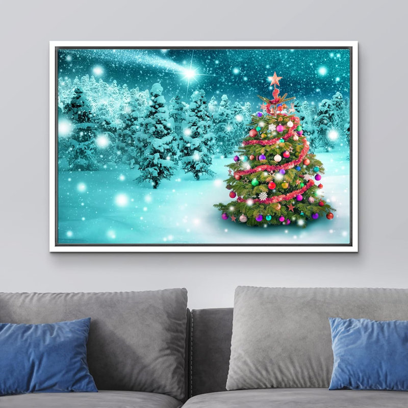 Célébration de Noël, impression, H 24 po x l 36 po, Cadre flottant blanc