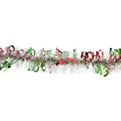 50' x 2.5"" White Red and Green Christmas HO HO HO Wrapped Tinsel Garland - Unlit -  Northlight Seasonal, NORTHLIGHT K94056