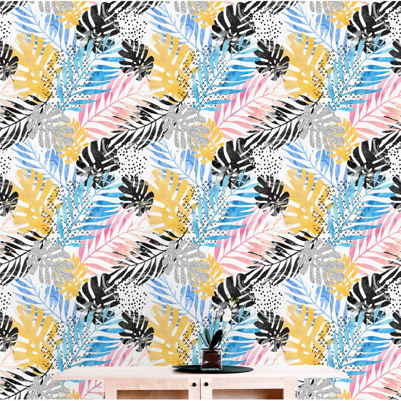 Rouleau de papier peint adhésif Baugher Palm and Monstera, L 16,67 po x l 25 po