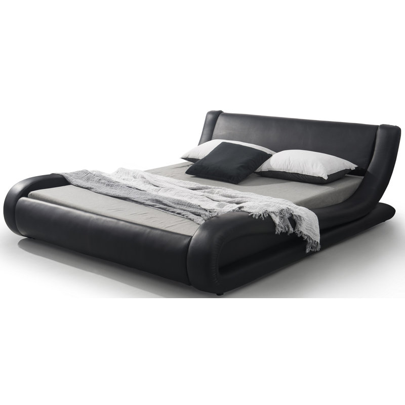 Vegan Leather Platform Bed, King, Black