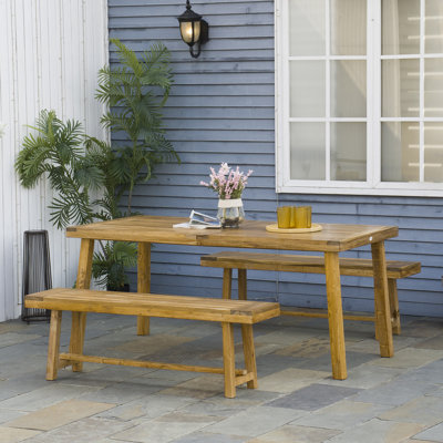 4 - Person Acacia Solid Wood Patio Dining Set Rectangular Table