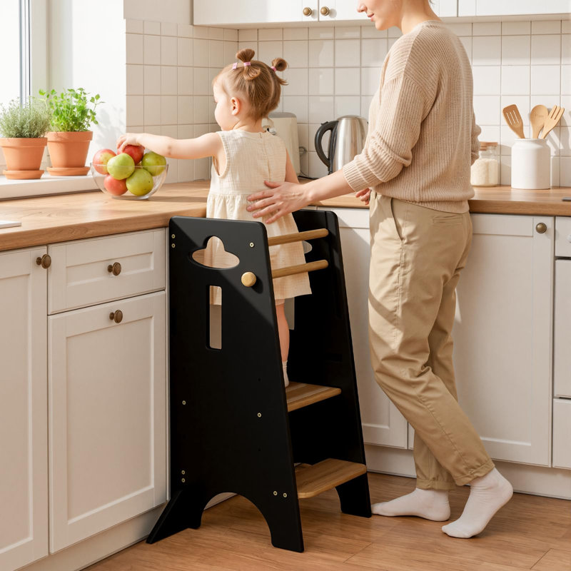  Tour pour tout-petits 35,4 po H 3 niveaux réglable en bois pour enfants - Stable contemporain, Noir / brun