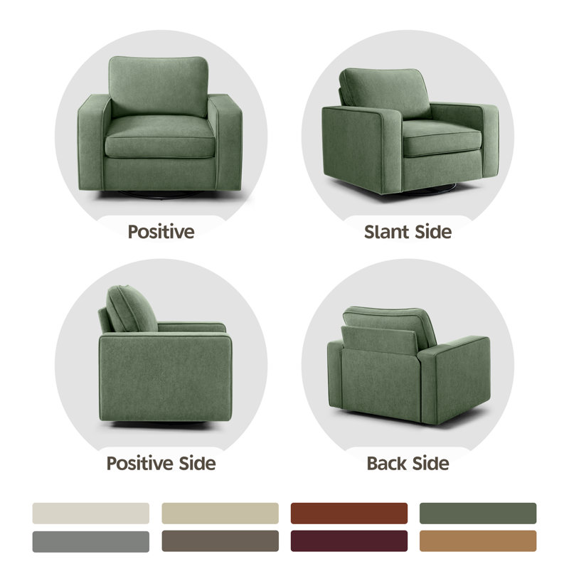 36.2" Wide Upholstered Swivel Accent Armchair, Olive
