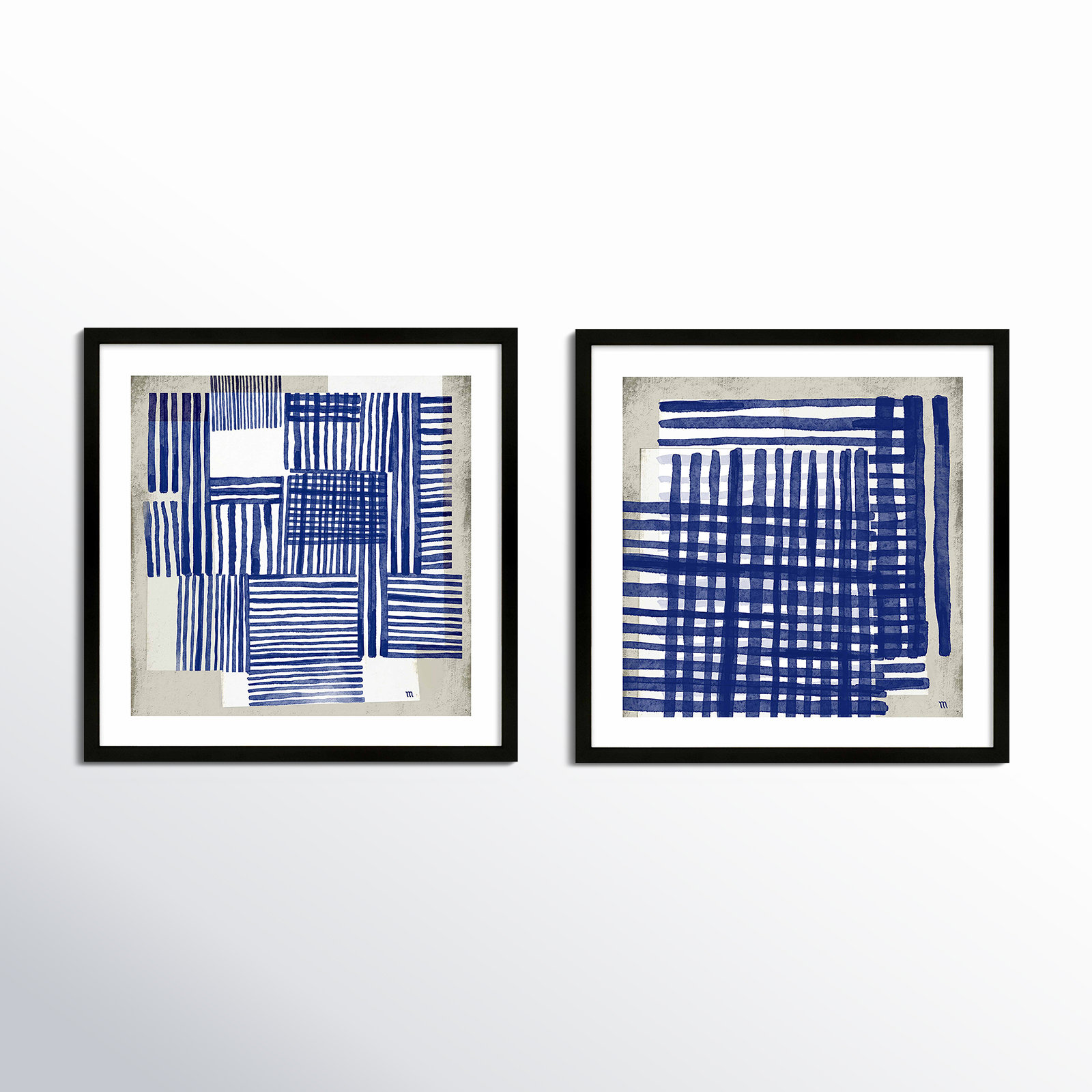 Weaving 2-Piece Painting Set by Marco Marella, Black Framed, 30" W x 30" H 
