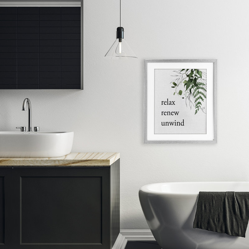 «Relax Renew Unwind with Foliage», reproduction encadrée sous verre, H 21 po x l 17 po, Cadre de ferme gris
