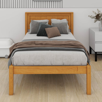 Base de lit plateforme avec tête de lit - Support de lattes de bois inclus (aucun sommier requis)