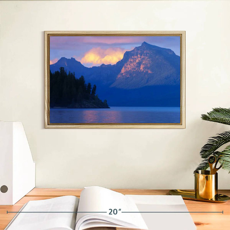 Scène de montagne du lac Mcdonald, Cadre flottant en bois naturel, 13 po x 9 po