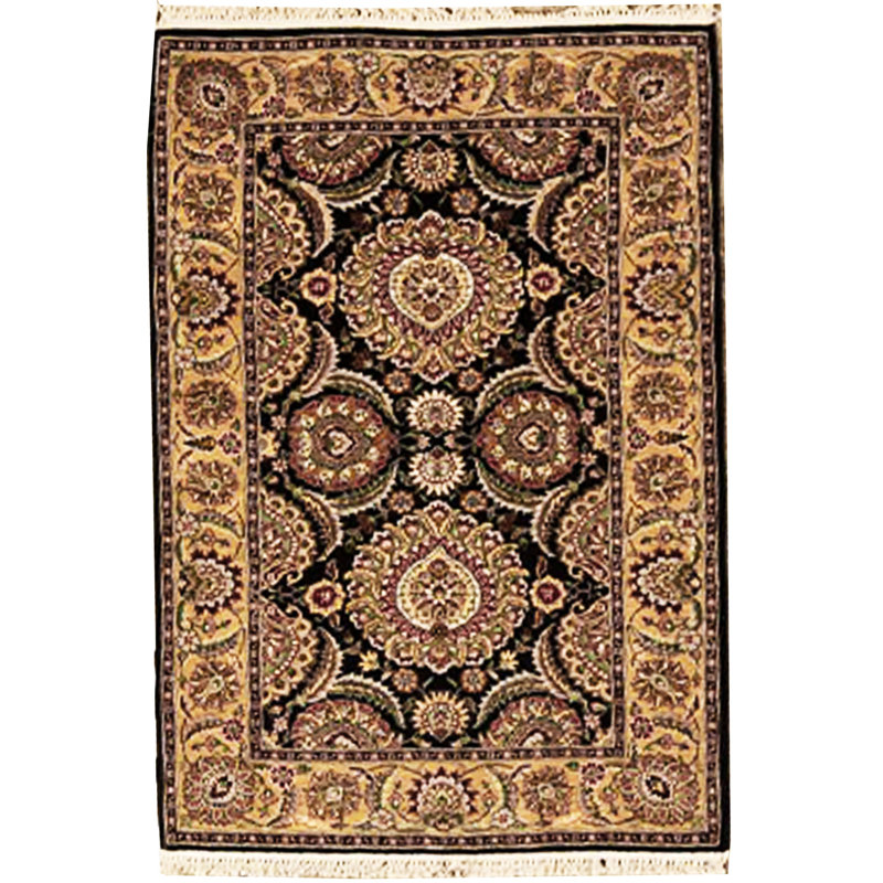 Tapis oriental en laine noué à la main Manchuria doré / noir / rouge