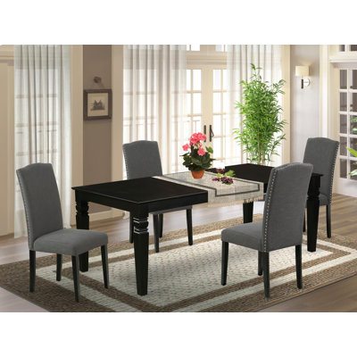 Ensemble de salle à manger 5 pièces comprenant une table de salle à manger rectangulaire avec des rallonges papillon et 4 chaises rembourrées en tissu Gotham foncé, 42 po x 84 po, noir