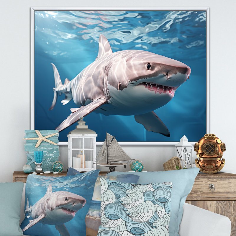 Océan, requin fantôme bleu, photographie sur toile, H 16 po x l 32 po x P 1 po, Cadre flottant blanc