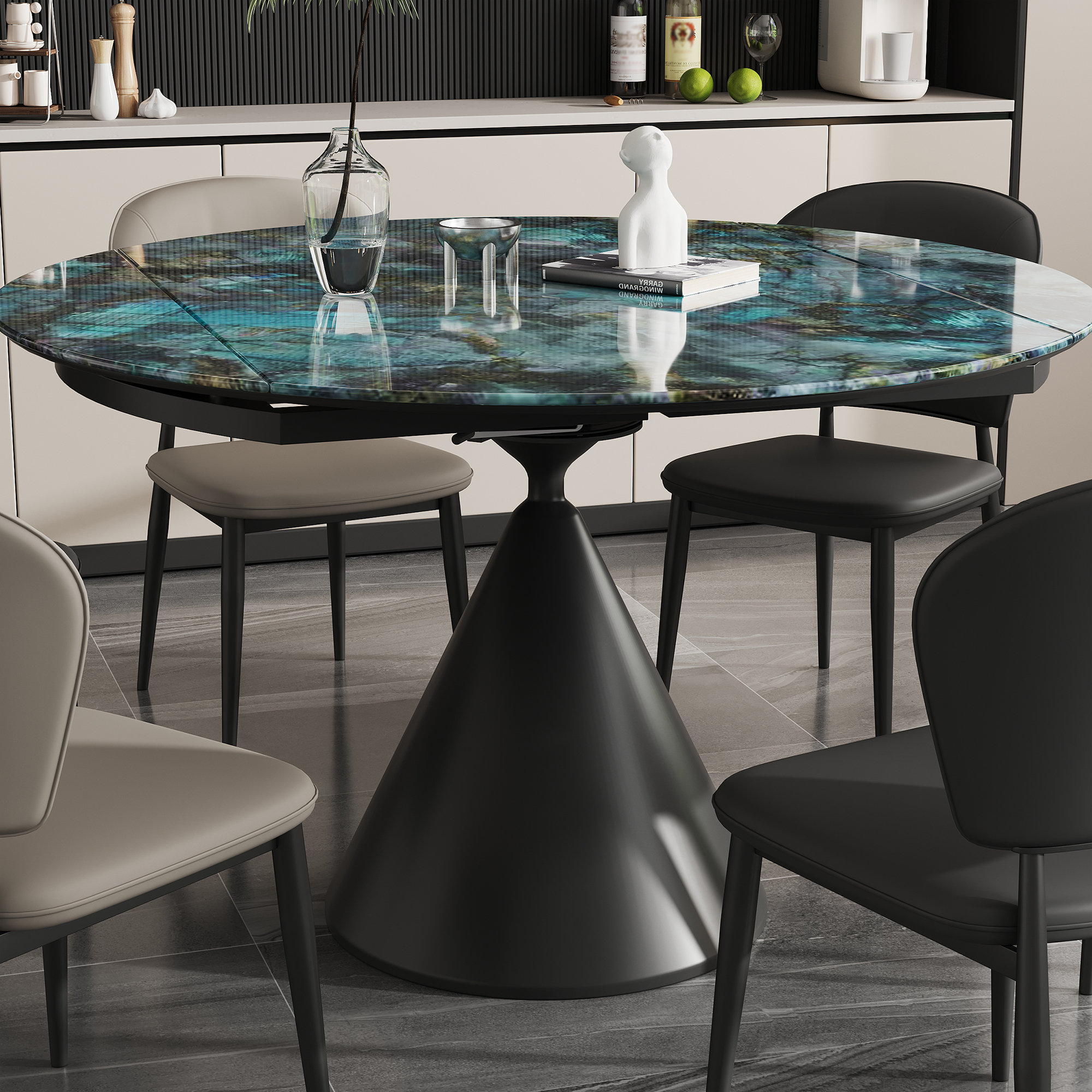 Brayden Studio Extendable Dining Table With Sintered Stone Tabletop ...