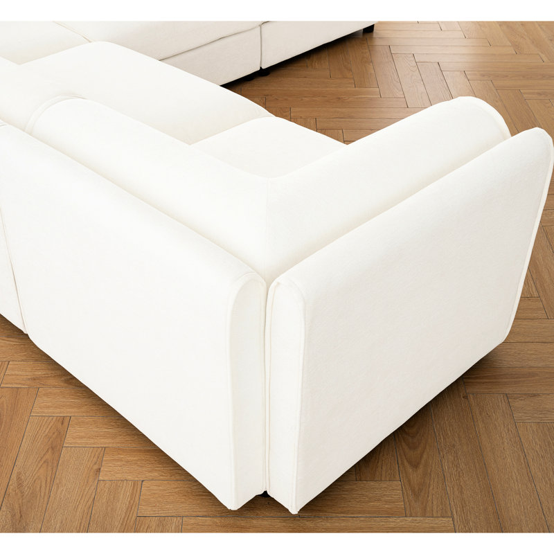 Canapé modulaire avec rangement en blanc - tissu chenille, assise profonde, cylindrique pour une expérience paisible salon modulaire chenille encastré, convertible modulaire, support