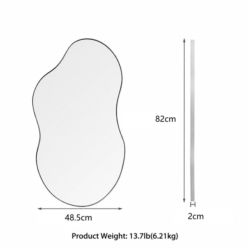 Asymmetrical Metal Framed Wall Accent Mirror, 82cm H x 48cm W, Silver