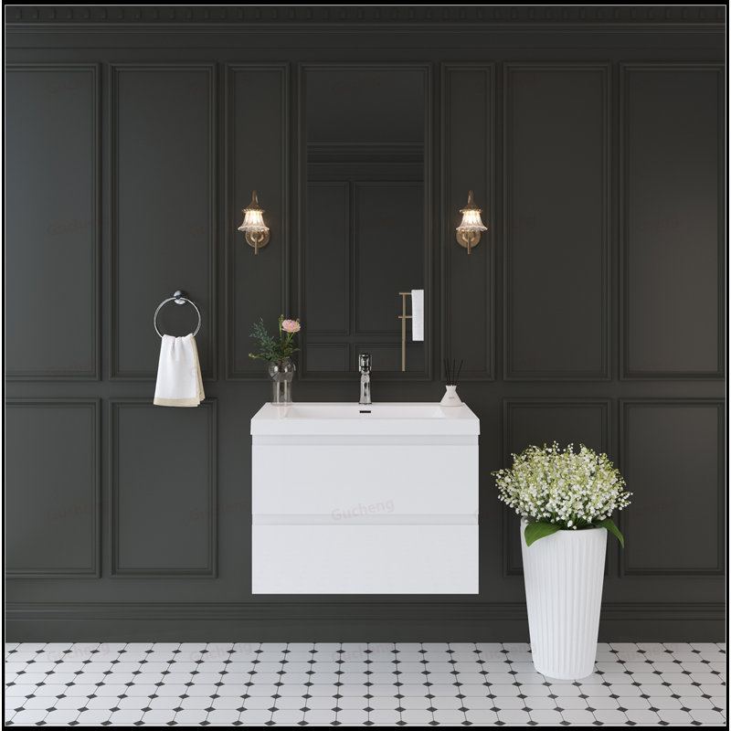Meuble-lavabo mural 30 po avec lavabo et tiroirs à fermeture en douceur