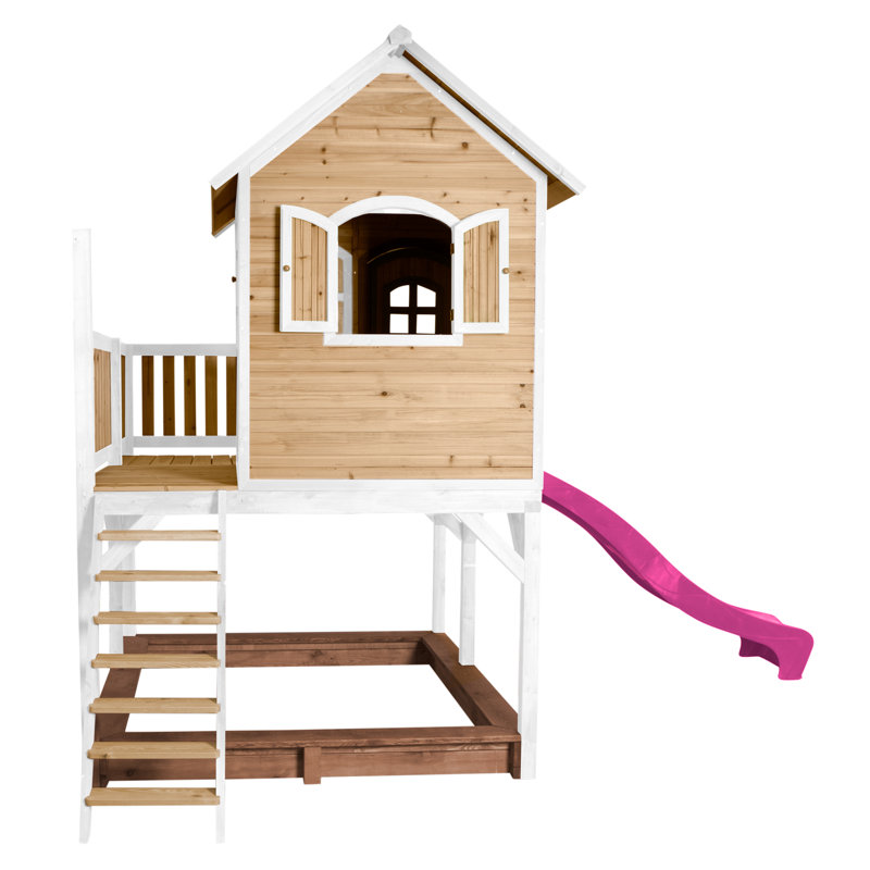 Liam AXI 377cm W x 255cm D Outdoor Hemlock Wood Luxury Playhouse, Natural/White/Purple