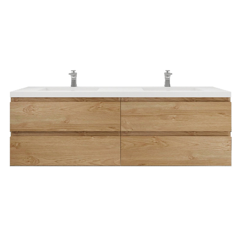 Aylanna 72" Wall-Mounted Double Bathroom Vanity Set, New England Oak