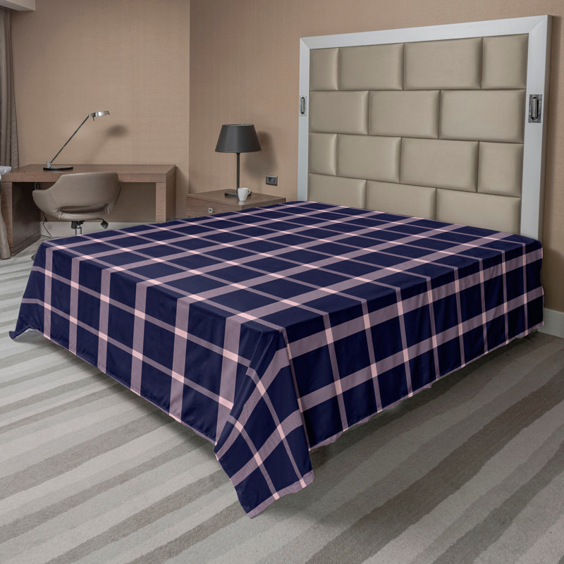 Drap plat moderne de style bohème Ambesonne, Drap plat grand, Carreauté bleu nuit foncé / rose