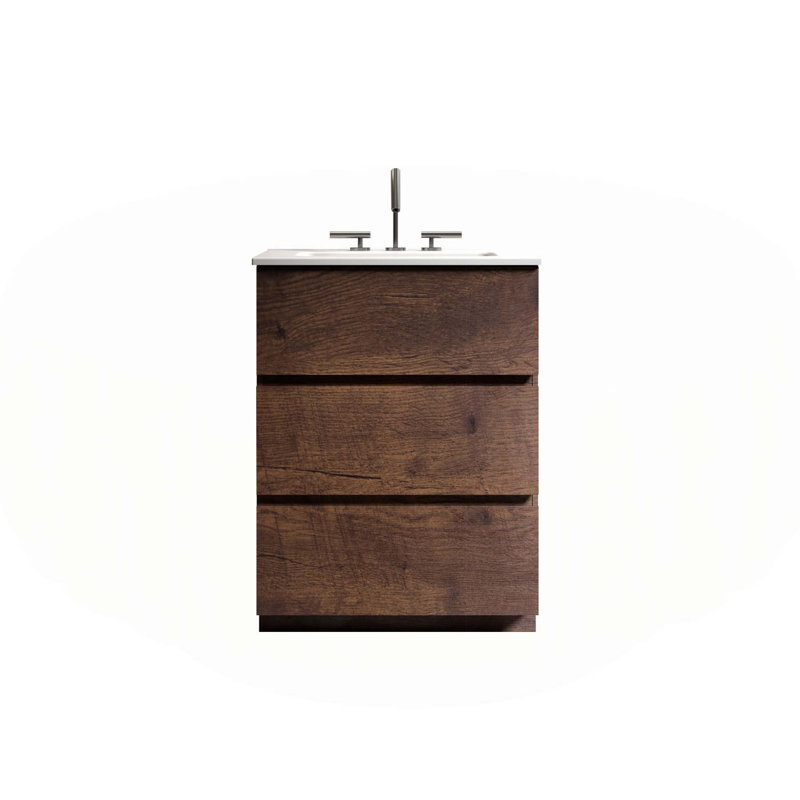 Meuble-lavabo moderne autoportant avec grand rangement et caractéristiques haut de gamme, Noyer