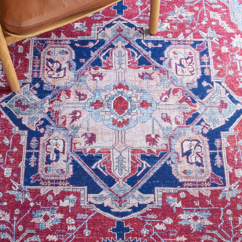 Sonia Oriental Red/Navy Area Rug, Square 5'