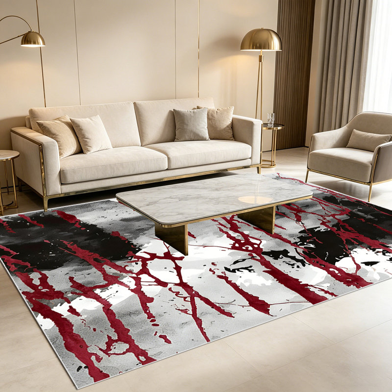 1PC Burgundy Red Black White Abstract Watercolor Splatter Art area rugs for Living Room, Soft, All seasons, Easy-maintain, Washable Indoor mat, Farmhouse suitable for Dining Table, Bedroom, Entryway, Patio, Kitchen, Home Decor, Outdoor Decor.