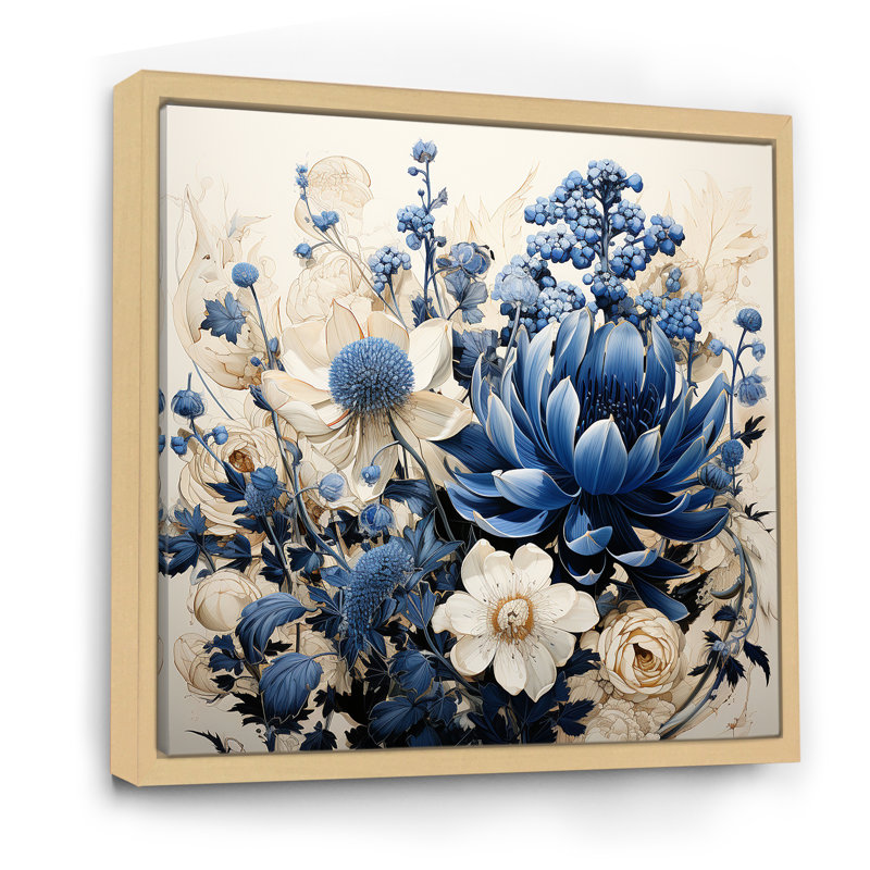 «Blue Bonnets White Flowers Bouquet I», reproduction d'art sur toile, H 16 po x l 16 po x P 1 po, Naturel