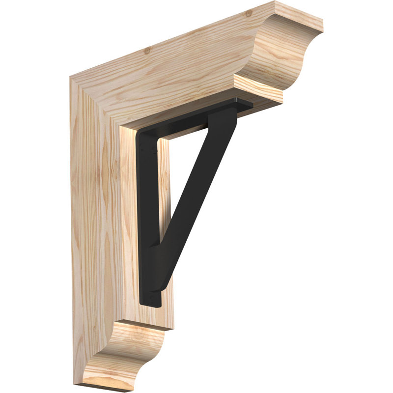 Support traditionnel en fer simple de 2 po d'épaisseur, H 16 po x P 13 1/2 po, Sapin de Douglas l 3 1/2 po x T 4 po (lisse)