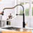 Hands Automatic Kitchen Faucet - Touchless With Pull Out , Black + Gold, Contemporary Style, Ceramic Filler, Brass Construction Smart Spray, For Kitchen, And Contemporary,-736541214