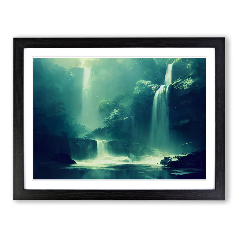 Entrancing Waterfall - Single Picture Frame Print, Black, 46cm H x 64cm W x 2cm D