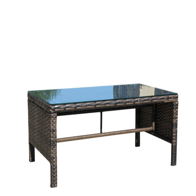 Patio Coffee Table With Clear Glass - Assembly Required, Beige Cushion, 17.5 Inch Furniture Glass, Brown , Water